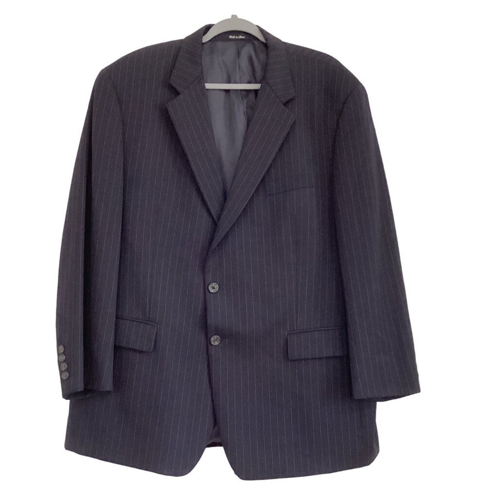RALPH LAUREN Mens Blazer Sport Coat Jacket 46R Wool Navy Blue  Pin Stripe Two Bu